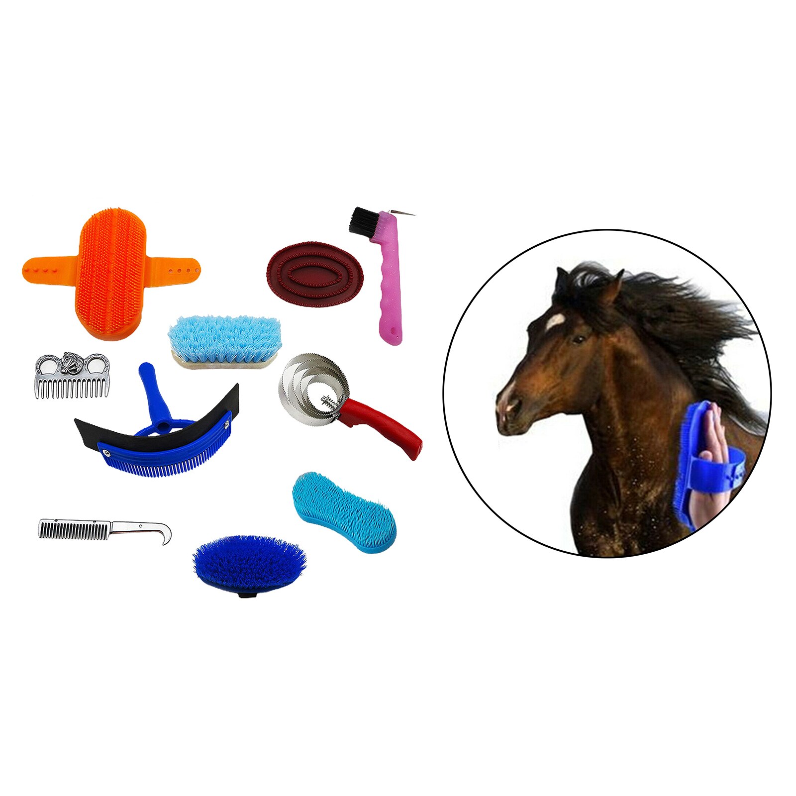 10 pièces cheval brosse ensemble cheval toilettage soins Kit brosses équestres Curry peigne cheval nettoyant avec sac de rangement