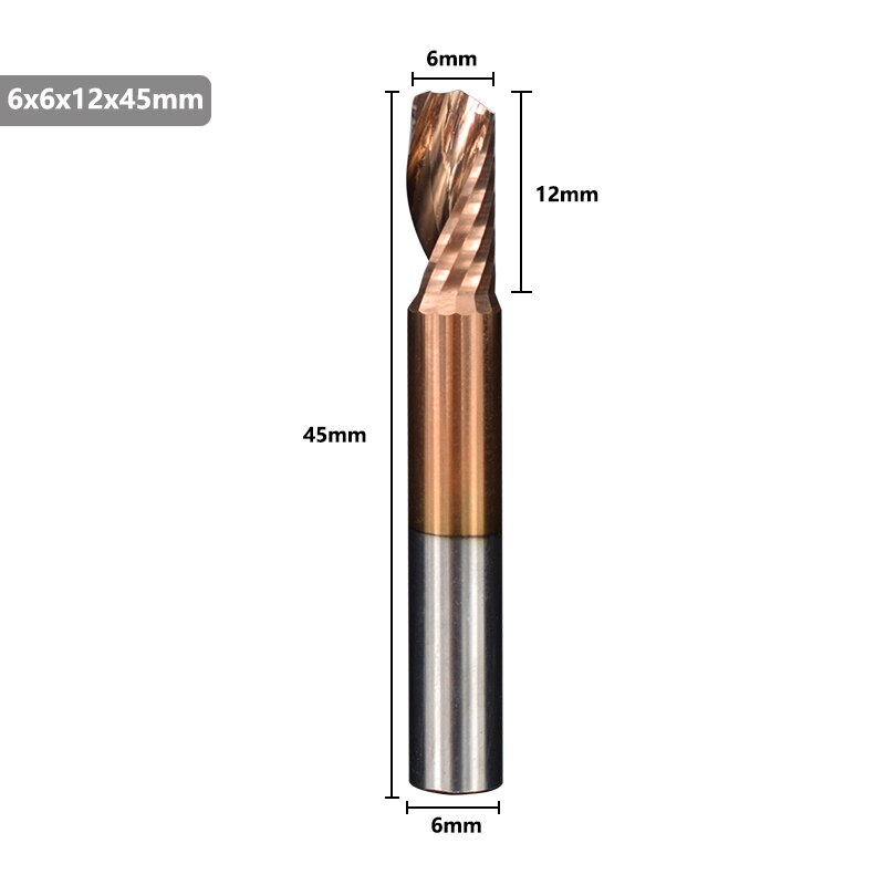 Xcan aluminium skærende endefræser 4 6 8mm skaft enkelt fløjte ticn coating cnc fræser hårdmetal fræser: 6 x 12