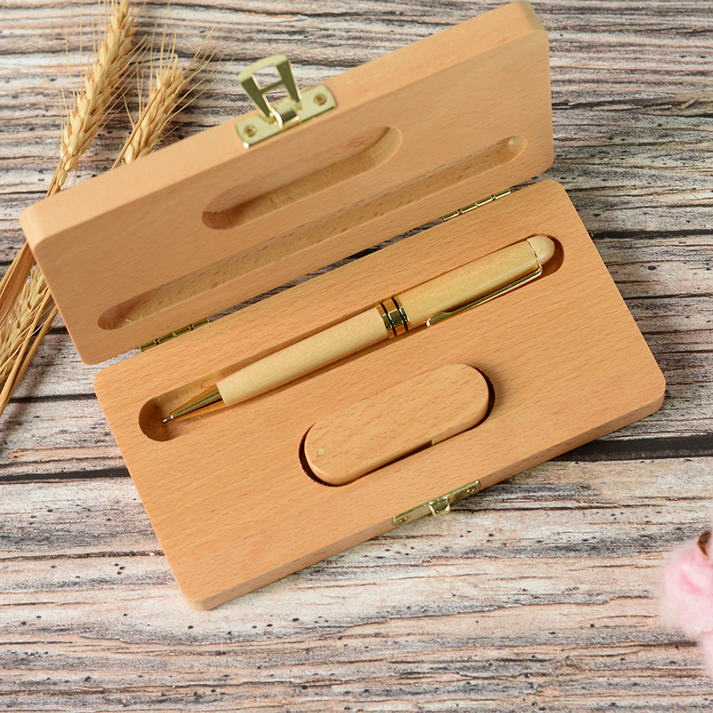 Kugelschreiber-Etui aus Buche, USB-Flash-Laufwerk, 128 GB, kreative Werbegeschenke, Memory Stick, Holzkiste, Stiftlaufwerk, 64 GB, roter Pendrive, 32 GB