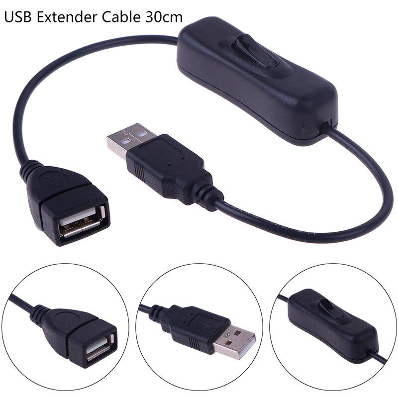 Kabel USB z Przełącznikiem ON/OFF - Mini-USB Męski na Żeński - 1m Czarny: 30cm z przełącznikiem