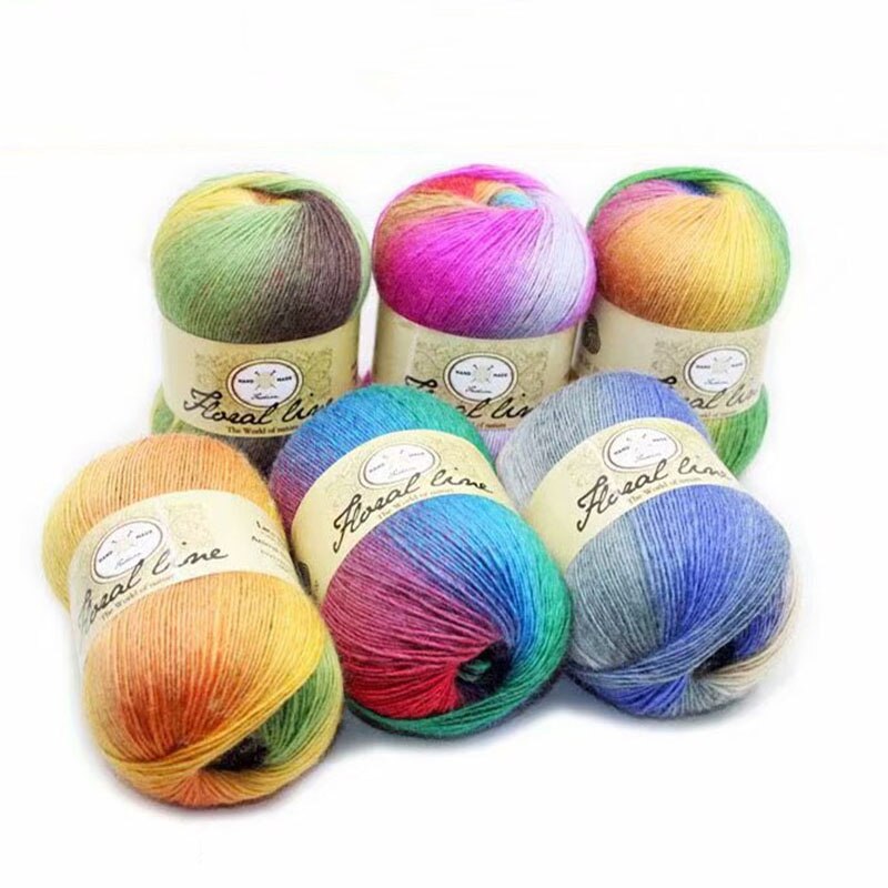 5pcsX100g 100% Cashmere Yarn crochet yarn for knitting Rainbow Line Fancy Melange Combed Sewing