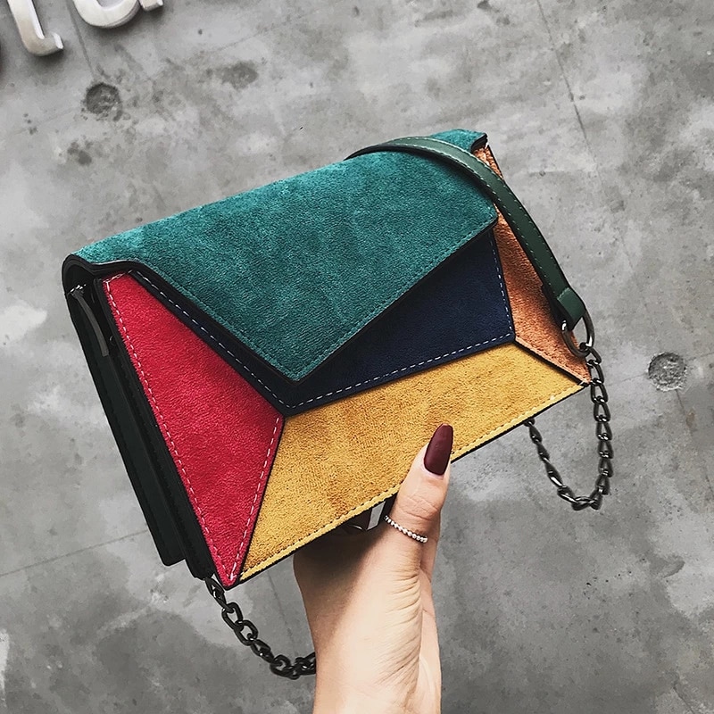 Bolso cruzado con cadena para mujer, bolsa de hombro de retales mate, pequeña, cuadrada, con solapa, de lujo, para compras