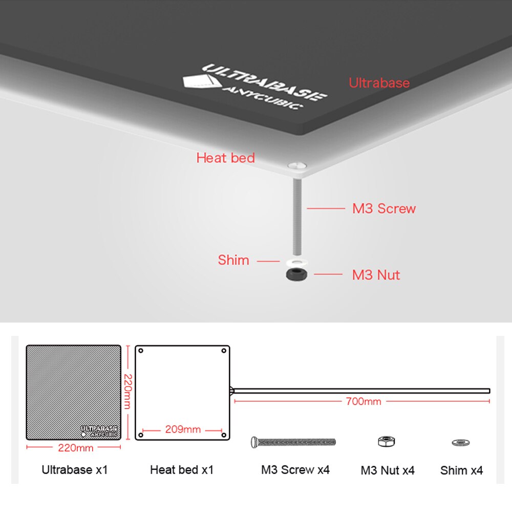 220x220 12 V heatbed Ultrabase 3D imprimante Plate-forme construire Surface plaque de verre pour anycubic i3 mega MK2 MK3 3d imprimante hotbed pièces