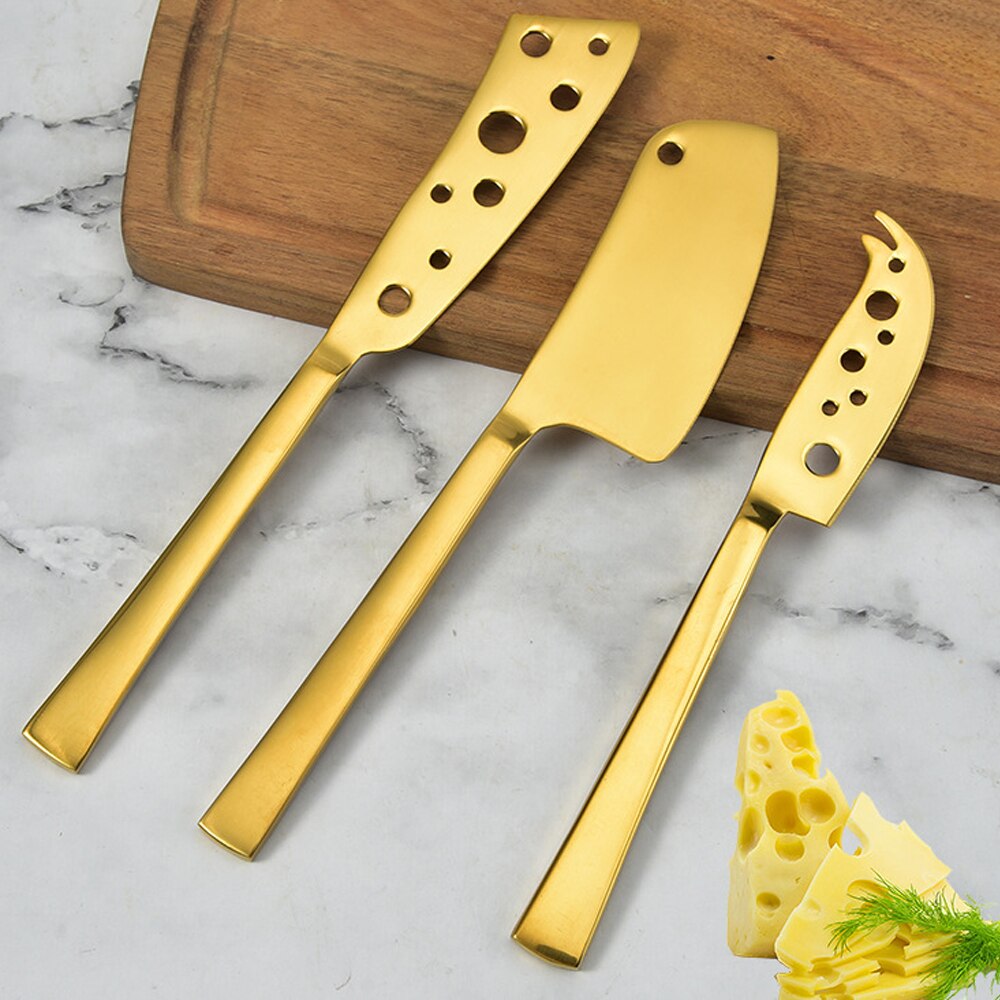 Stainless Steel Cheese Knife Set Gold Color 3pcs/set Cheese Cut Kitchen Cheese Tool