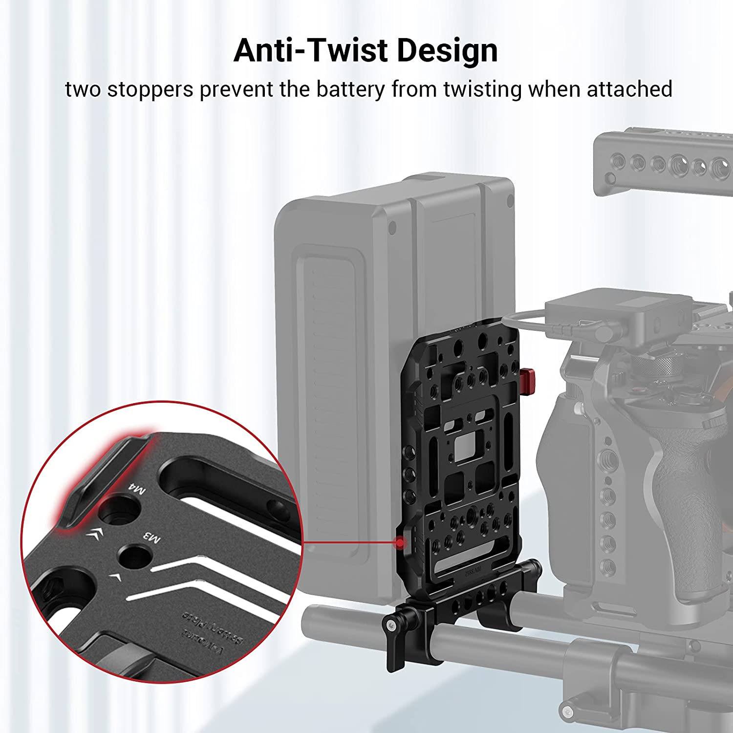 SMALLRIG V-Lock Mount Battery Plate with with 15mm Rod Clamp &amp; Adjustable Arm - 2991