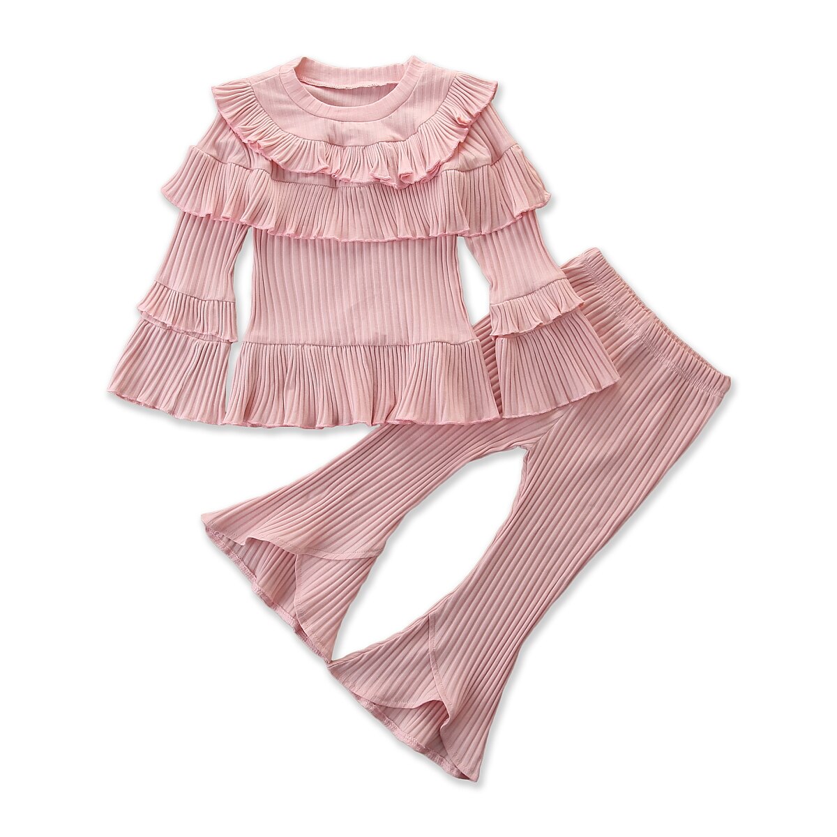 Nyfødte baby piger vinter outfits sød lyserød jakkesæt langærmet flæse tee toppe bell bottom bukser flared bukser tøj sæt
