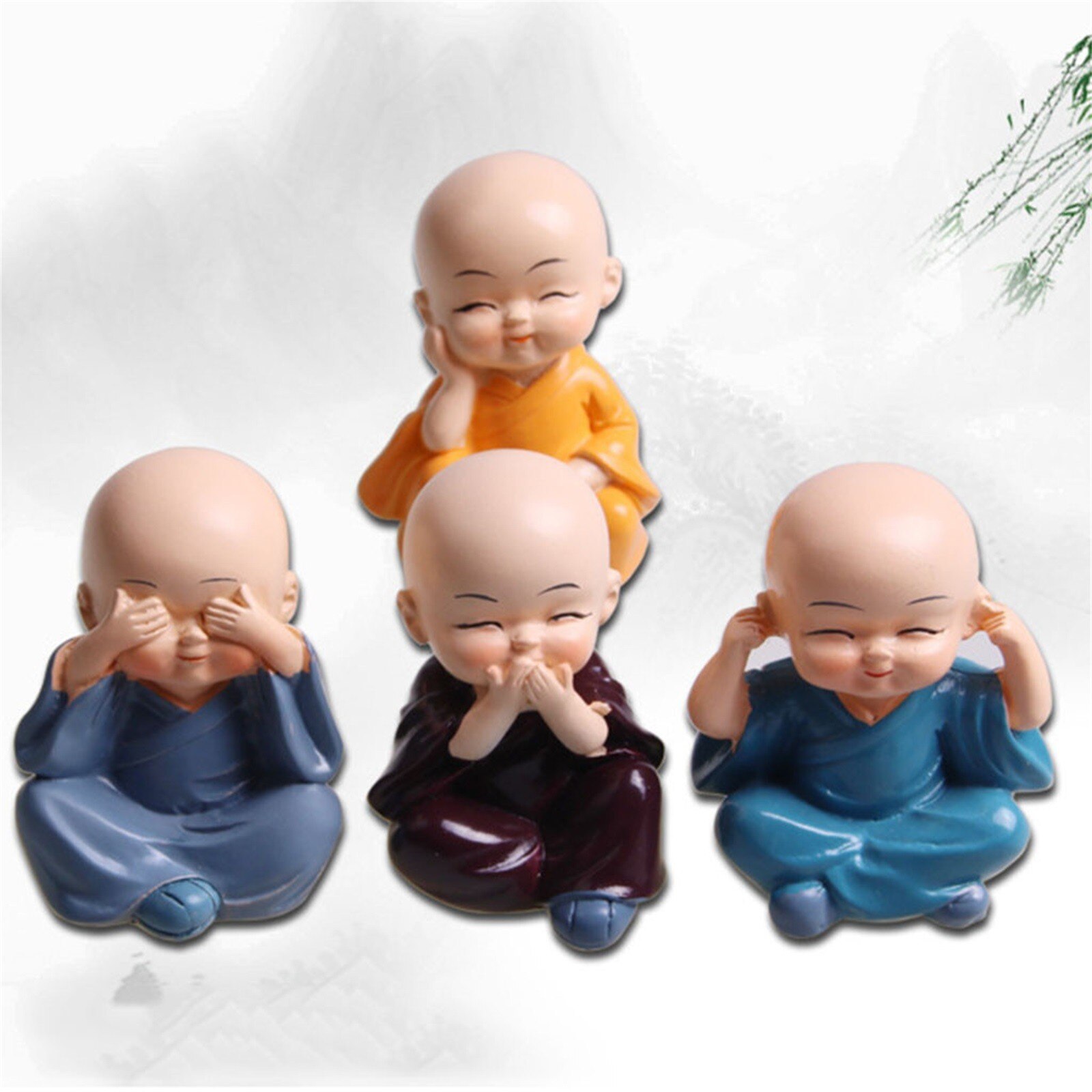 4 Stuks Mooie Kleine Kungfu Monniken Maitreya Boeddha Hars Ambachten Decoraties Voor Huis En Auto Woondecoratie # T2P