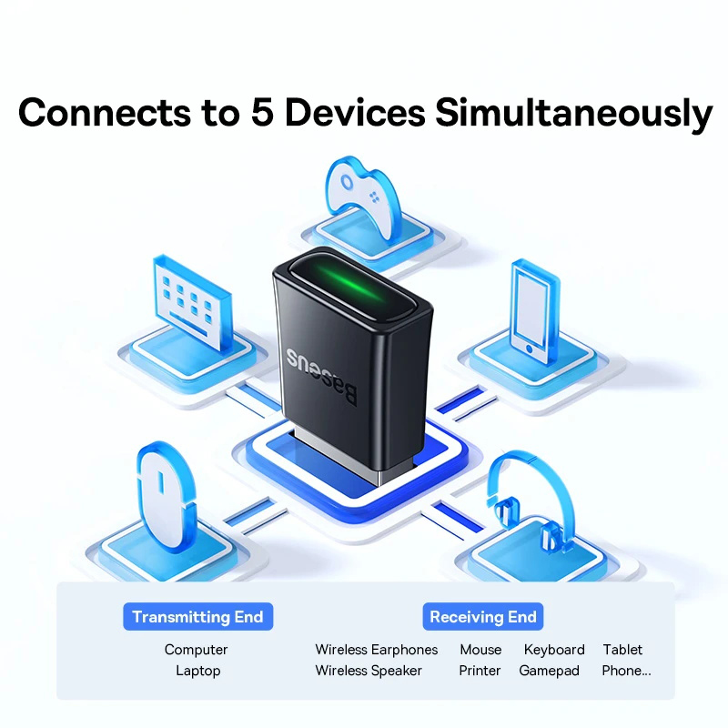 Baseus BA07 Adapter USB Bluetooth Bluetooth 5.3 Dongle Adaptador do laptopa PC Bezprzewodowy głośnik Odbiornik audio Nadajnik USB