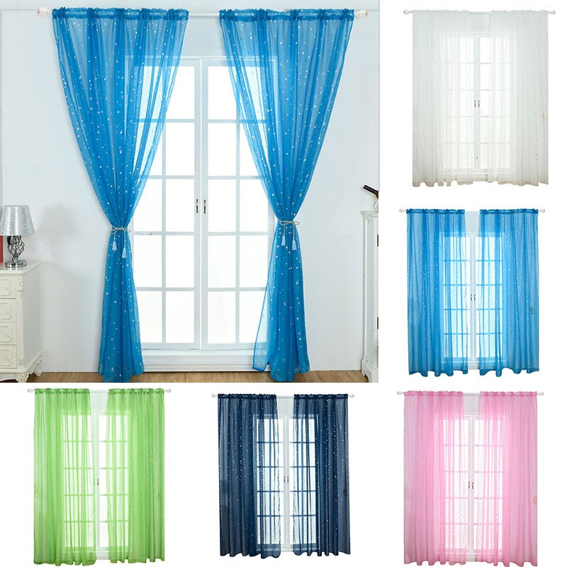 Transparent Tulle Curtains Screens Perforation 1pc Five-pointed Star Curtains Polyester Window Drapes Sheer Hook