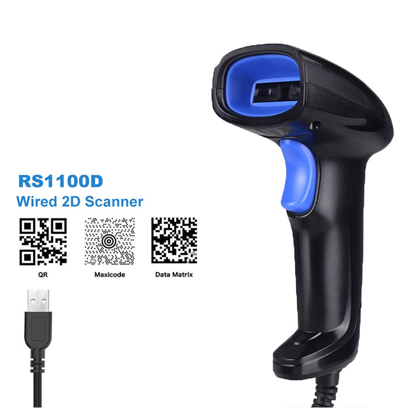 1Pc Handheld Wired 1D Ccd Barcode Scanner Pos 2D Barcode Scanning Rood Licht Reader Met usb Kabel: RS1100D Wired 2D