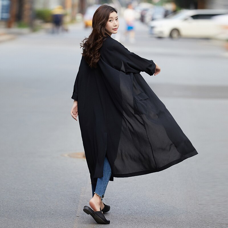 Xitao plus size jakke tynn splitt svart gudinne viftelomme høst løse cardigans fritidskåpe  zp3179
