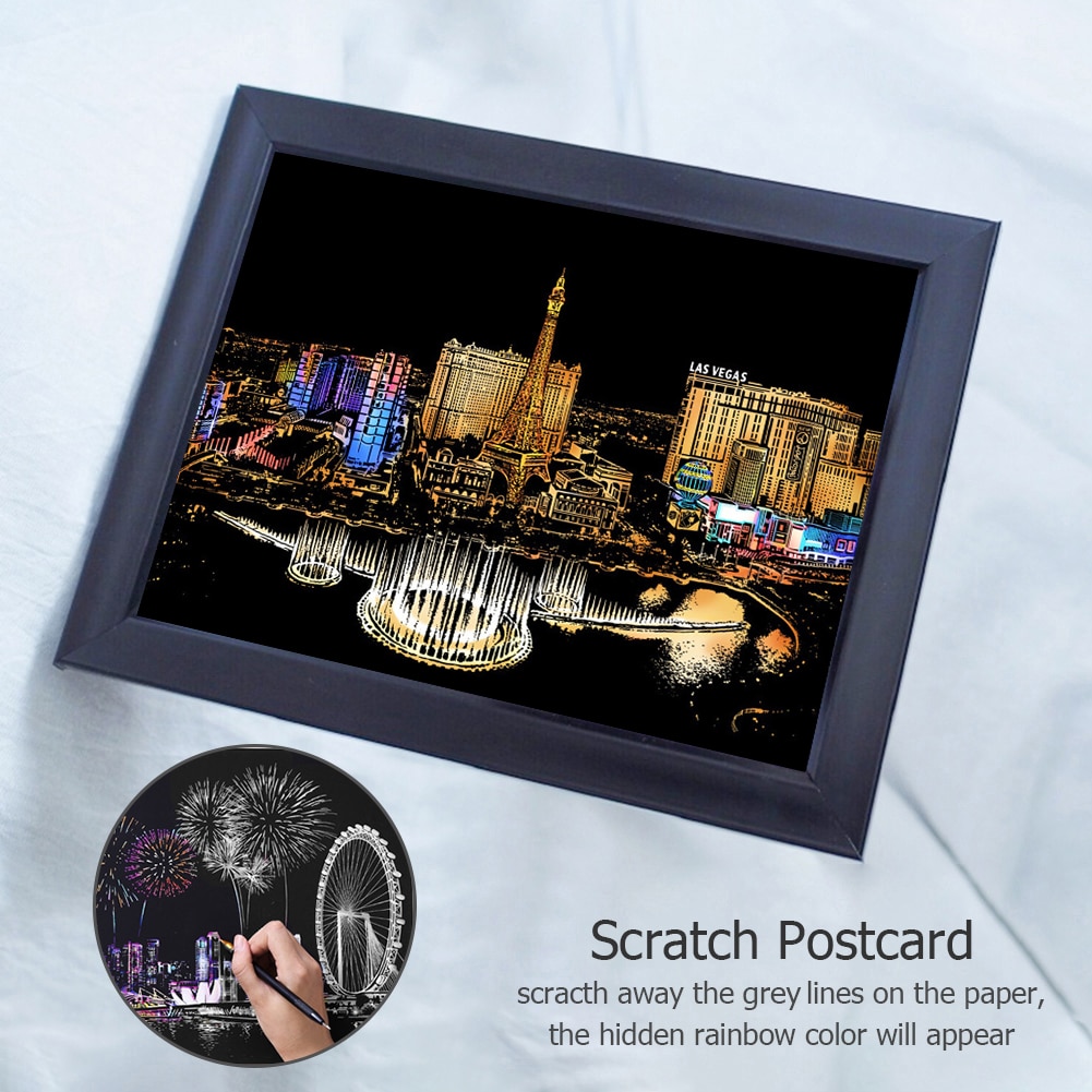 40x28 Cm Magic Scratch Art Ambachten Wereld Landschap Schrapen Schilderijen Papier Volwassen Decompressie Speelgoed Kinderen Spe