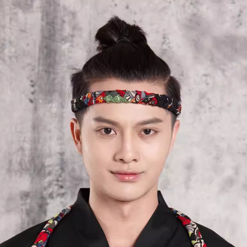 Hand Woven Japanese Cuisine Headband Sushi Head Strap Men Work Chef Vintage Waiter Headdress For Men Women: army green