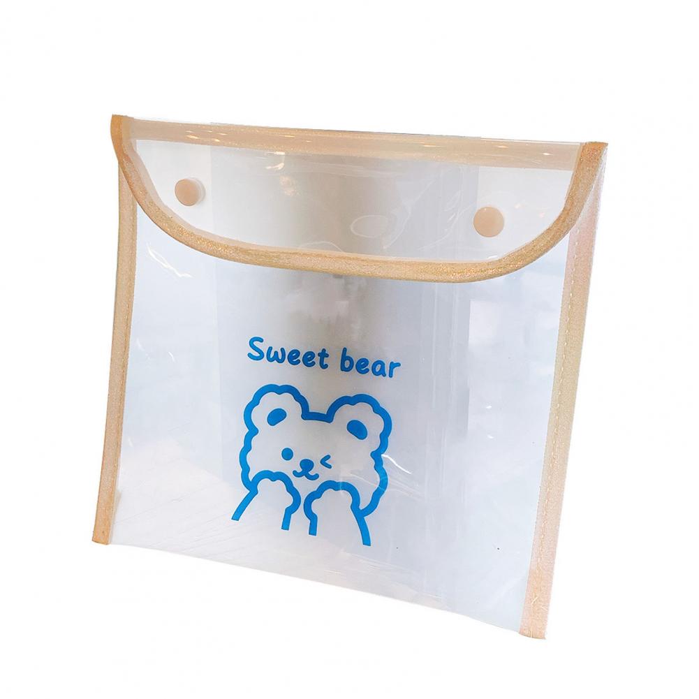 Document Bag Transparent Anti-lost PVC Transparent Waterproof Girls Cute Bear Cosmetic Multi-Purpose Bag for Student Document Ba