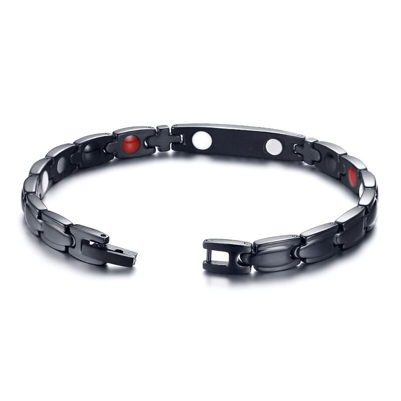 Vnox-Bracelets de santé magnétiques noirs pour femmes et hommes, en acier inoxydable, bijoux en Germanium Bio énergie unisexe 7.87"