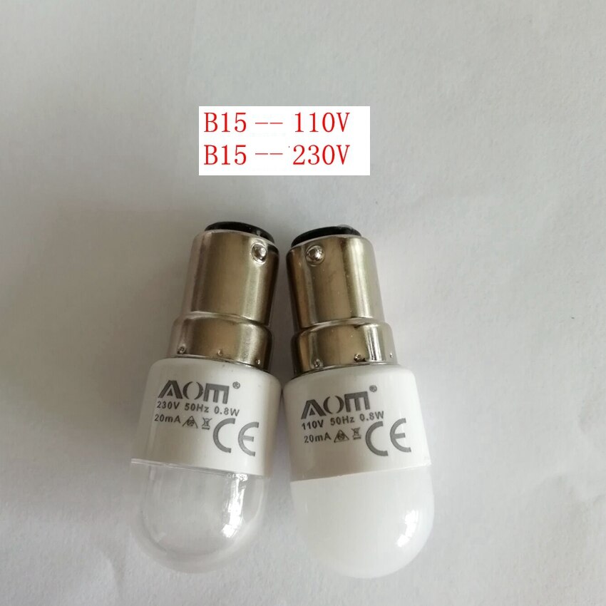 Bombillas de luz LED para máquina de coser Singer Home, 0,8 W, 230 voltios, tipo de empuje LED-BA15D110V, E12, E14, B15, 1 ud.