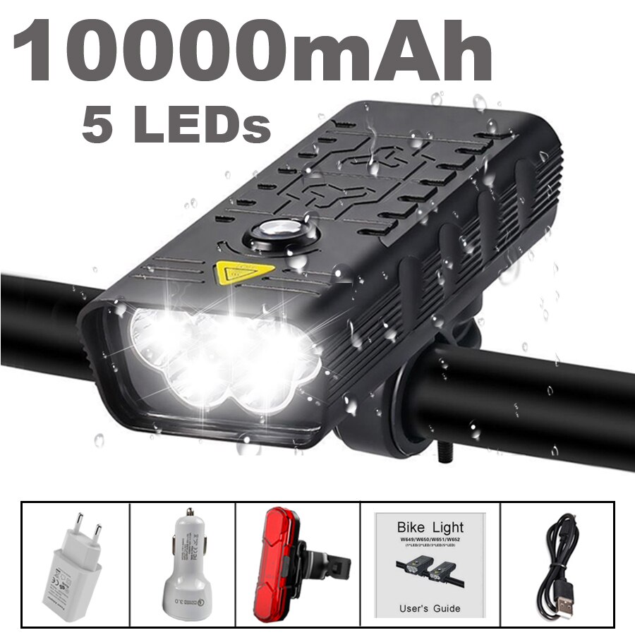 10000Mah Fiets Licht Set Usb Oplaadbare 3000 Lumen Fiets Koplamp 5T6 Led Super Heldere Mtb Road Zaklamp Fiets Accessoires