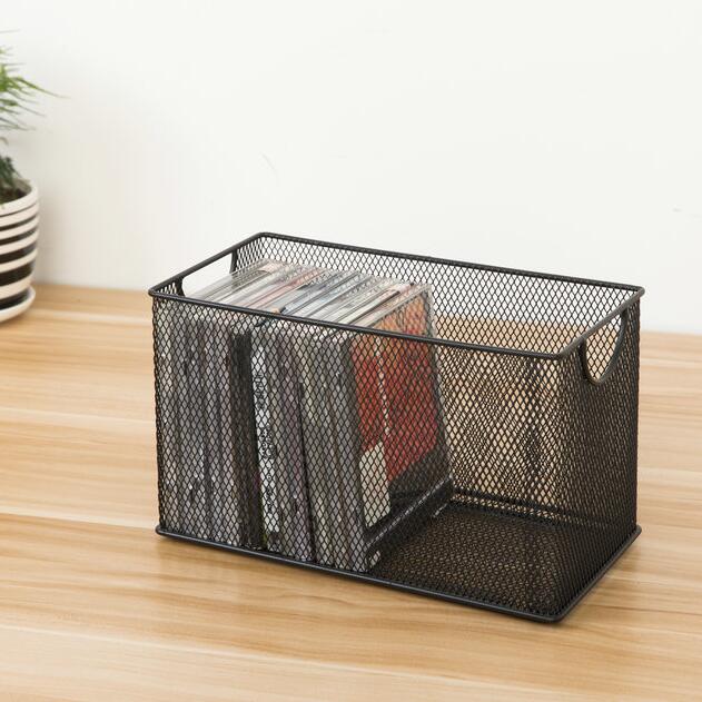 Metal mesh cd kurv holder disk organizer skrivebord opbevaring bin boks til hjemmekontor papirvarer: Sort