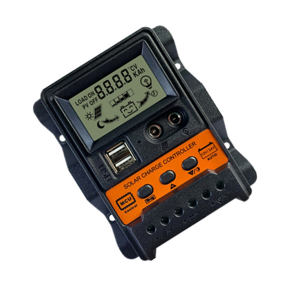 12V 24V Solar Panel Regulator Dual LCD Display Solar Charge Controller Adjustable Discharging Parameters for iPhone