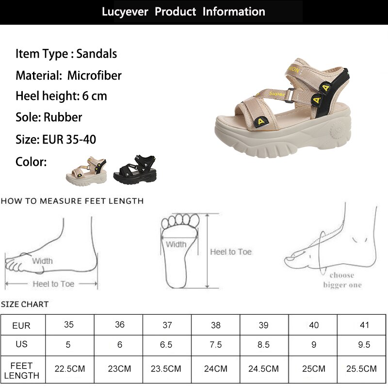 Lucyever tyk sål kvinder kiler sandaler høj platform komfort kvinde sandaliaer mujer hook&loop sommer afslappet fodtøj