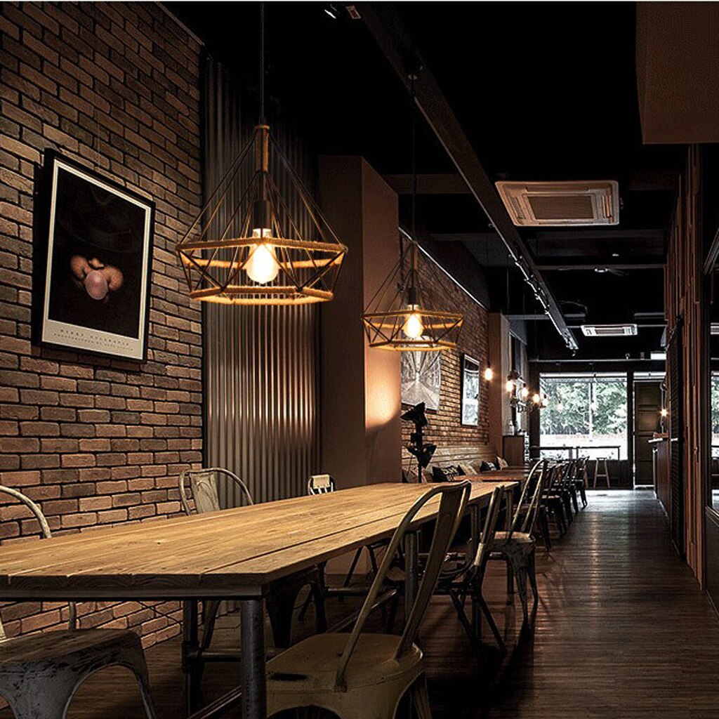 Manila reb twined diamond lightshade retro loft lysekrone dekorativt hængende lys til hjemmebutik restaurant dekoration