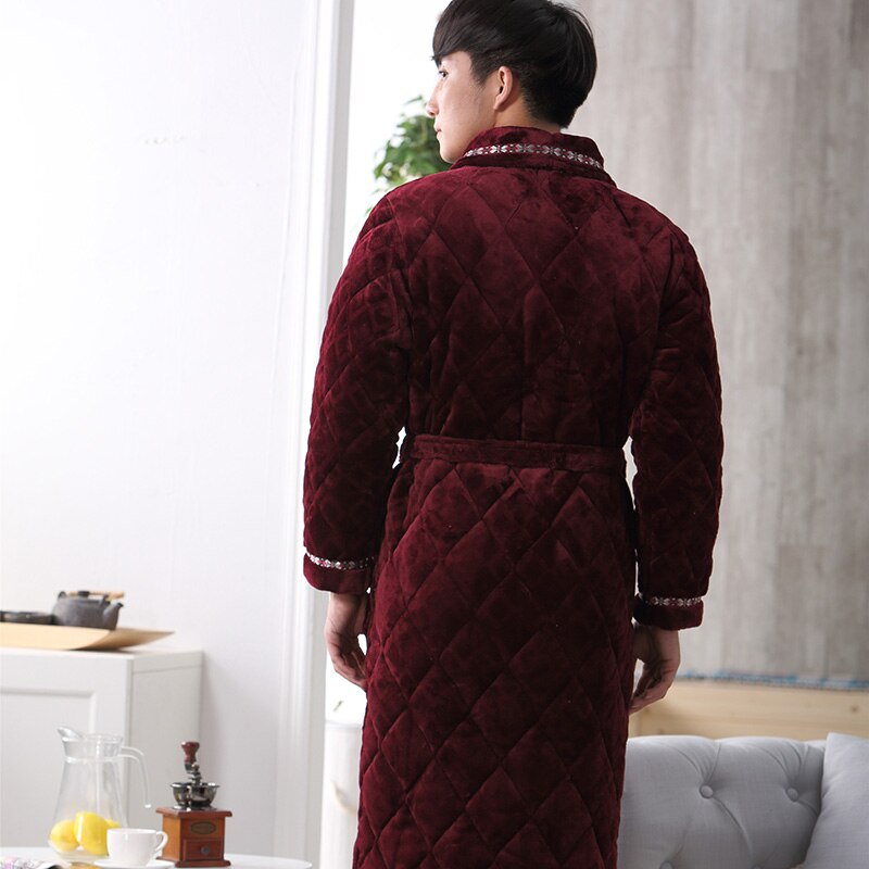 Autumn Winter Thick Warm Men Bathrobe Long Sleeve Mens Flannel Robe Casual Soft Comfortable Plus Size L-3XL Male Kimono Robe