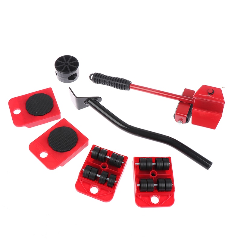 5pcs Furniture Lifter Heavy Roller Move Tool Set Wheel Bar Mover Sliders Transporter Trolley For 200kg/440Lbs