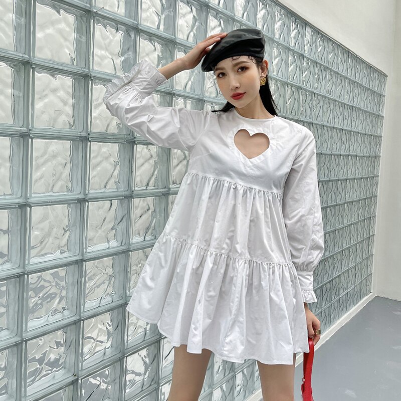 Jurk + Vest Tweedelige Sets Vrouwen Retro Wit Hart Hollow Out Lange Mouwen Jurken Sweet Leuke Boog Vest Streetwear Outfits