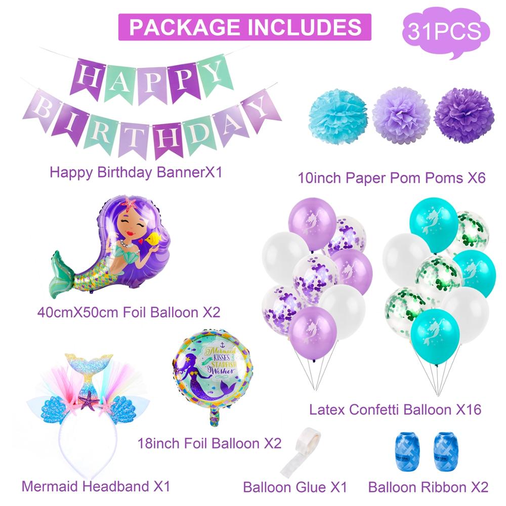 Huiran Mermaid Balloon Happy Birthday Ballon Little Mermaid Birthday Party Decor Kids Balloons Foil Baloon Giant Balony Balon: Dark Khaki