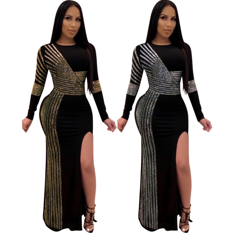 Afrikanische max Kleider Für Frauen Schwarz afrikanisch Langen Kleid Pailletten Oansatz Langen Ärmeln Täglichen Kleid Abendkleid Party Kleid