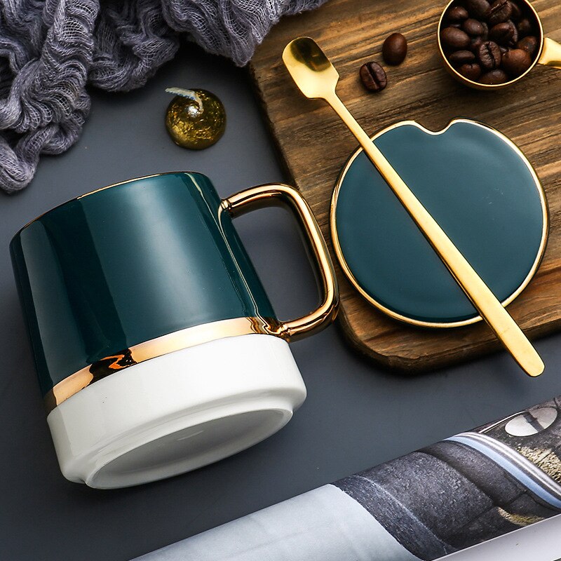 Imellow nordisk stil høj kvalitet keramisk kaffekop luksuriøst kaffekrus og underkopsæt porcelæn eftermiddagste servise sæt: D
