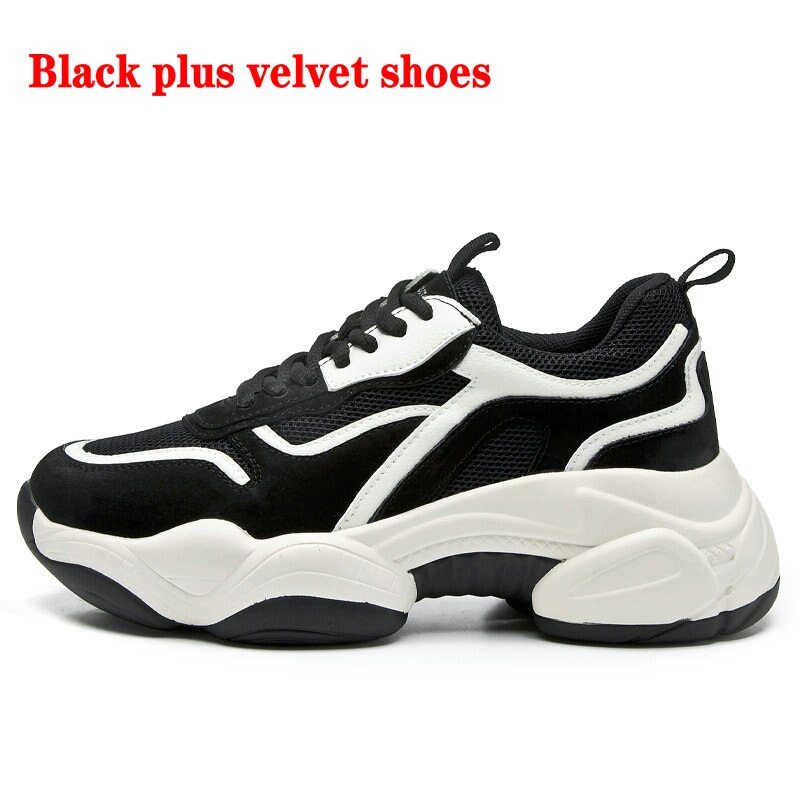 Autumn wild winter sponge cake shoes thick bottom plus velvet casual sports shoes running shoes women ZZ-310: Black velvet / 7