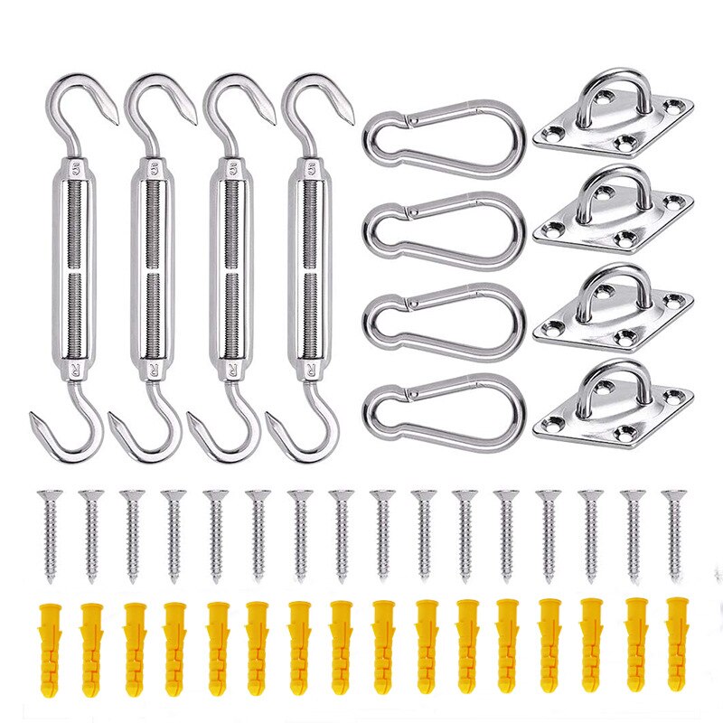 44Pcs/Set Stainless Steel M6 Sunshade Sail Accessories Hanging Hardware Kit Turnbuckle Eye Carabiner