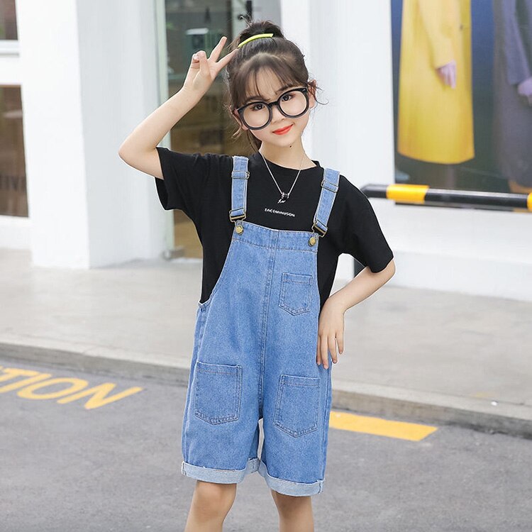 Mono vaquero holgado para niños y niñas, pantalones cortos para adolescentes, pantalones vaqueros de verano, monos, Pantalones: 6 años