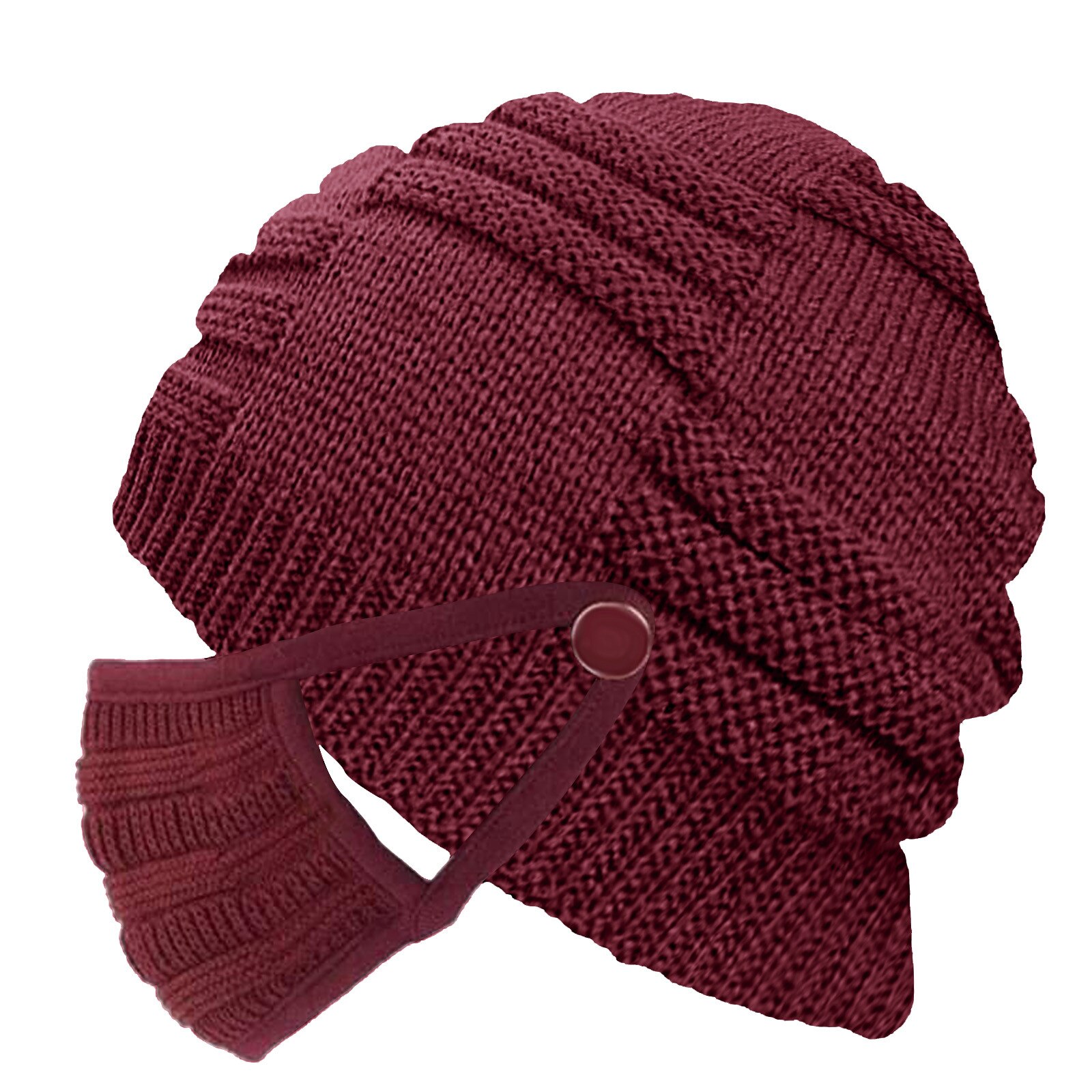 40# Winter Knitted Beanies Hats Warm Crochet Winter Wool Knit Ski Beanie Skull Slouchy Hat+Mask Mix Outdoor Riding Sets: Red