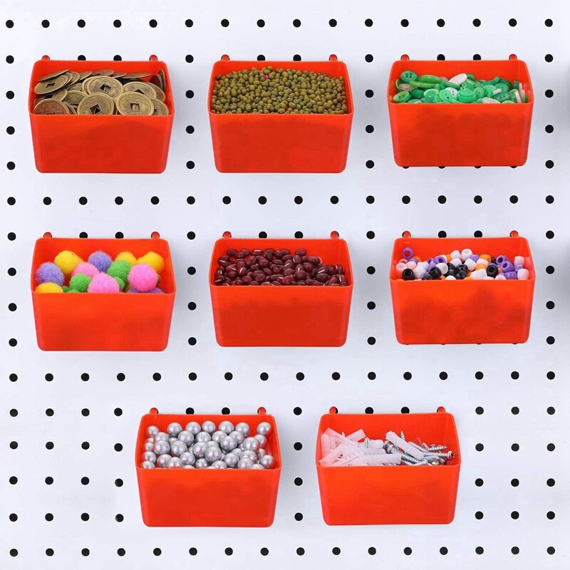 8x Pegboard Bins Kit Pegboard Parts Storage Pegboard Accessories Workbench Bins (Red) & 4 Sets Pegboard Bins with Rings