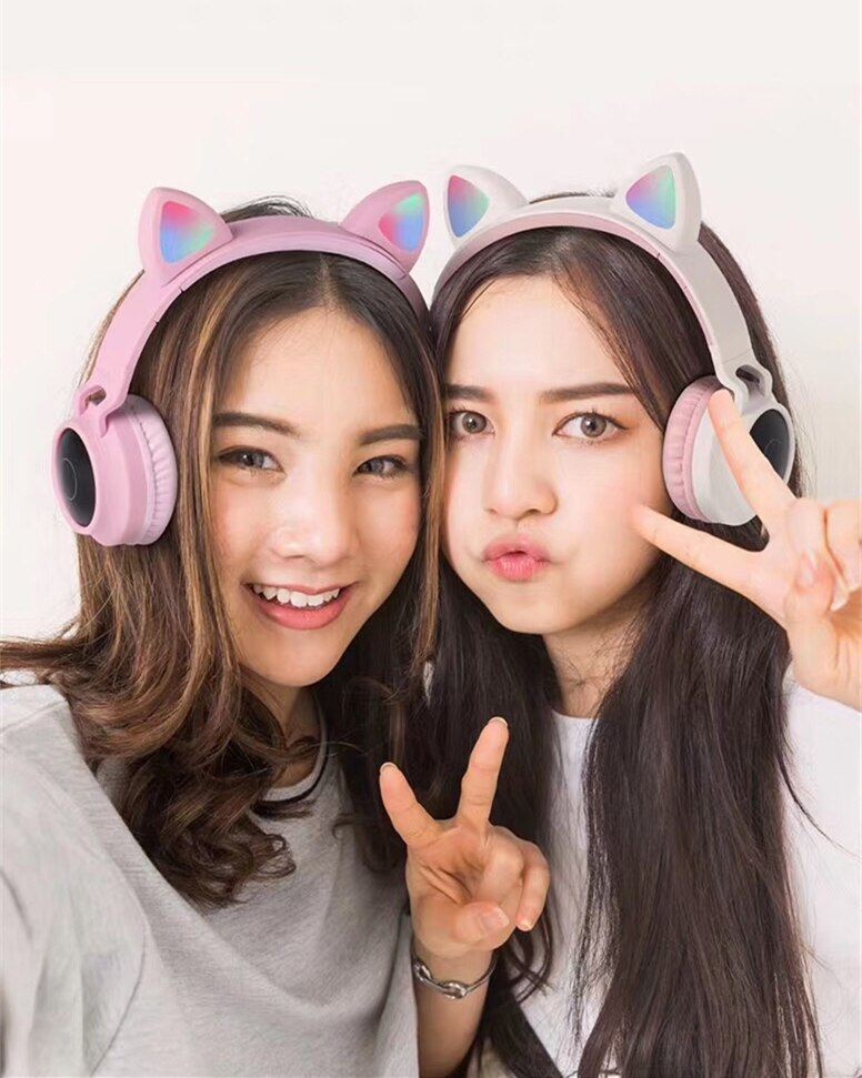 Dosmix LED Katze Ohr Lärm abbrechen Kopfhörer Bluetooth 5,0 freundlicher Headset Unterstützung TF Karte 3,5mm Stecker Mit Mikrofon