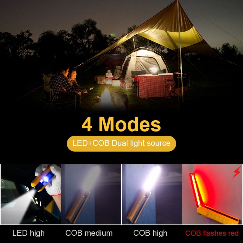 Multifunction Led Work Light Portable COB Working Lamp Rechargeable Flashlight Rotatable Worklight Searchlight with Magnet