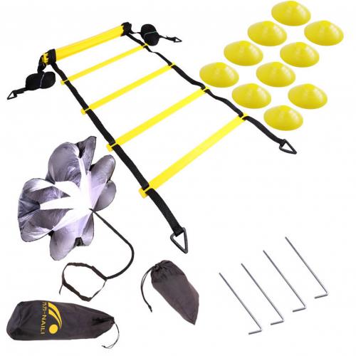 Speed Footaball Agility Ladder Training Equipment Set with Resistance Chutes Disc Cones Steel Stakes Triangle Buttons: Yellow