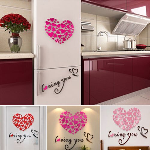 Ensemble Salle De Mariage Beauté Romatical Amour Coeur DIY 3D Miroir Acrylique Stickers Muraux Accueil Porte Art Décor