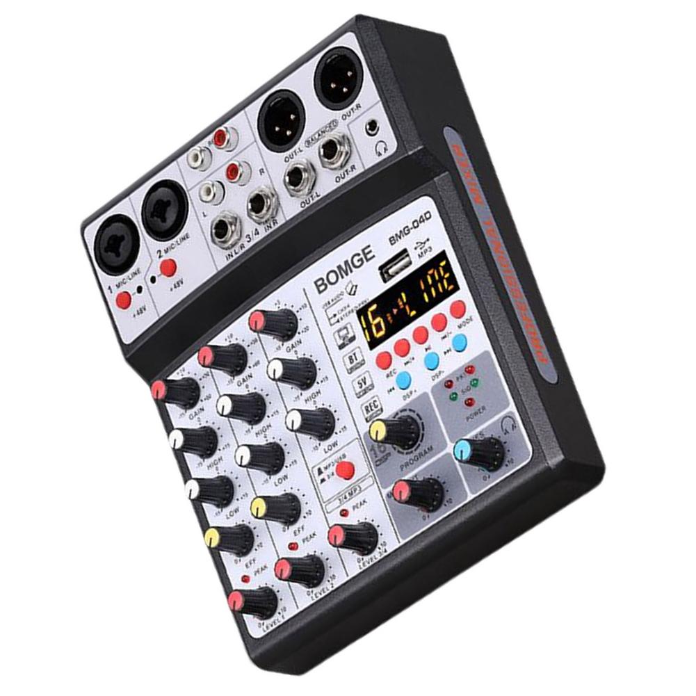4 Channels Audio Sound Mixer Mixing DJ Console USB With 48V Phantom Power 16 DSP Effects: Black
