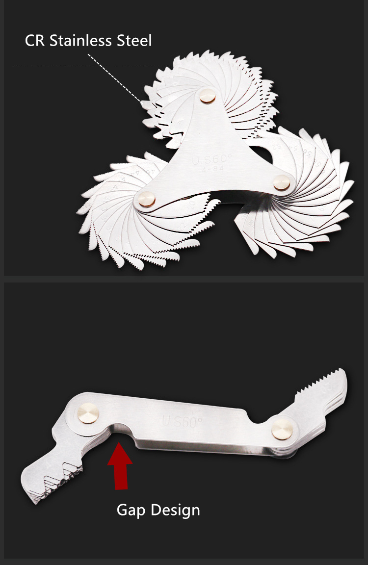 Thread Measuring Gage Gauge Stainless Steel Metric Imperial Screw Pitch Thread Plug Gage30/51/52/60/55°58PCS Metric US UK Pitch