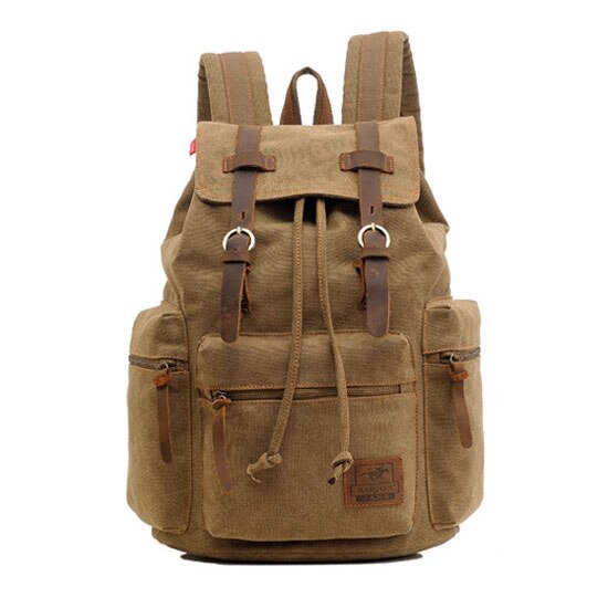 Scione Vintage Reise Rucksäcke Männer Leinwand Schule Laptop Kordelzug Bagpack Große Kapazität Retro Teenager Schulter Taschen: Light Khaki Small