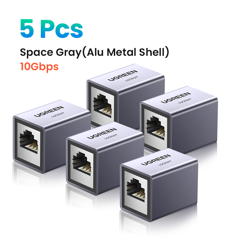 UGREEN-extensor de red RJ45, adaptador de Cable Ethernet de 10gbps para Cat8 Cat7 Cat6, Gigabit hembra a hembra: Gris