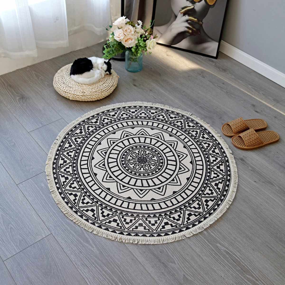Ronde Tapijt Bohemian Patroon Tapijt Slaapkamer Bed Badkamer Computer Stoel Anti-Slip Mat Vloermat Romantische Woondecoratie Mat