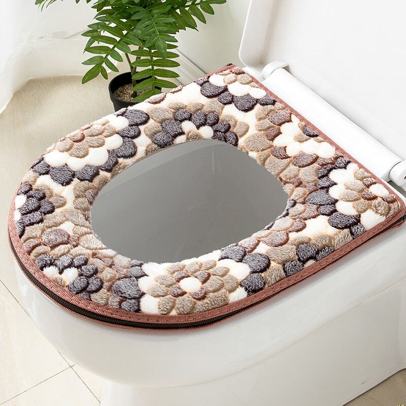 Baño cremallera tipo calentador inodoro Closestool lavable suave tapa del asiento cubierta Mat Pad: coffee