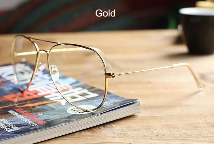 Retro estilo aviador gafas con montura metálica hombres y mujeres Vintage de de oro/plata/gris/negro transparente lente gafas: Gold