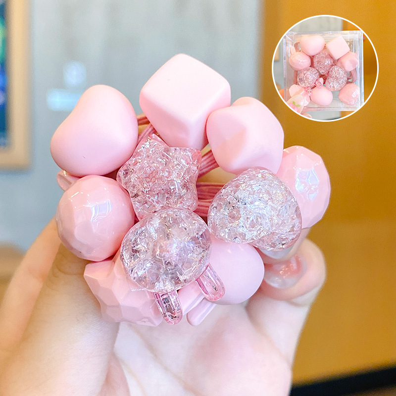 【Juego de 10 piezas】 tocados súper bonitos en caja, banda de goma para el pelo de dibujos animados para niños de color caramelo, tocado con bola de cristal: Blanco
