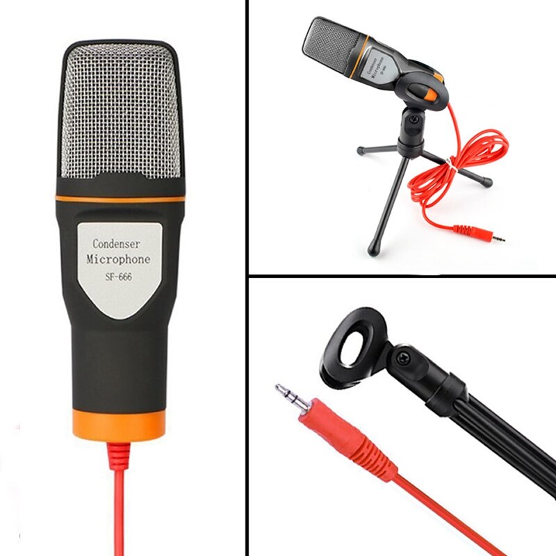 Condenser Microphone 3.5mm Plug Home Stereo MIC Desktop Tripod for PC Video Skype Chatting Gaming Podcast Recording