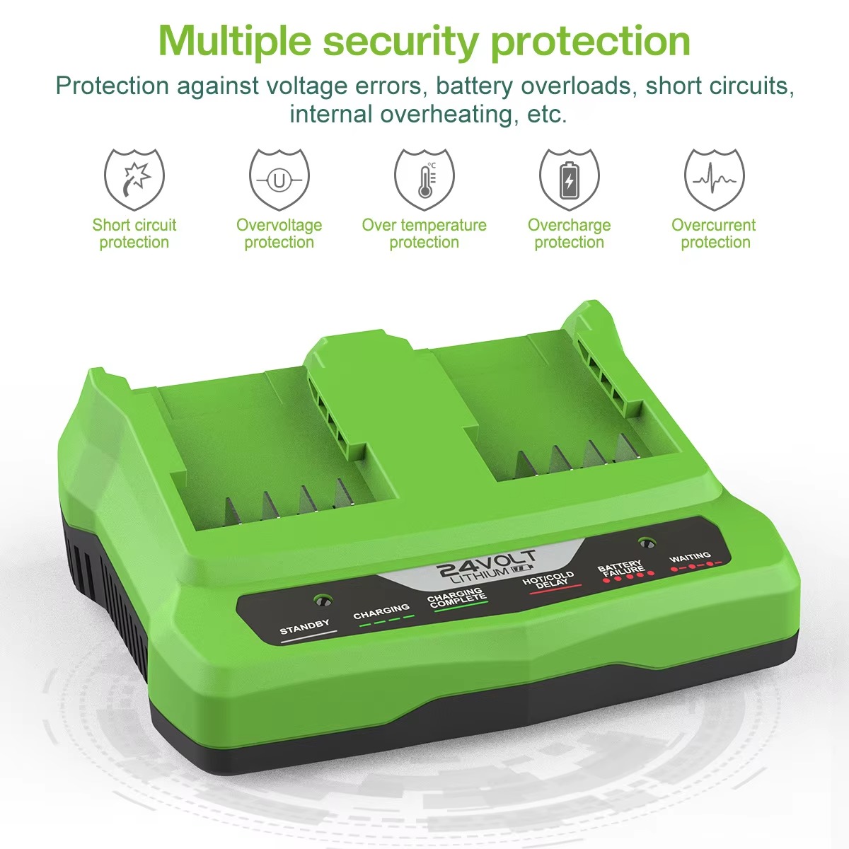 Para cargador Greenworks de 24V, puerto de carga doble, cargador de batería de iones de litio de 1,5a para batería de Greenworks de 24V, herramienta eléctrica, llave Dril